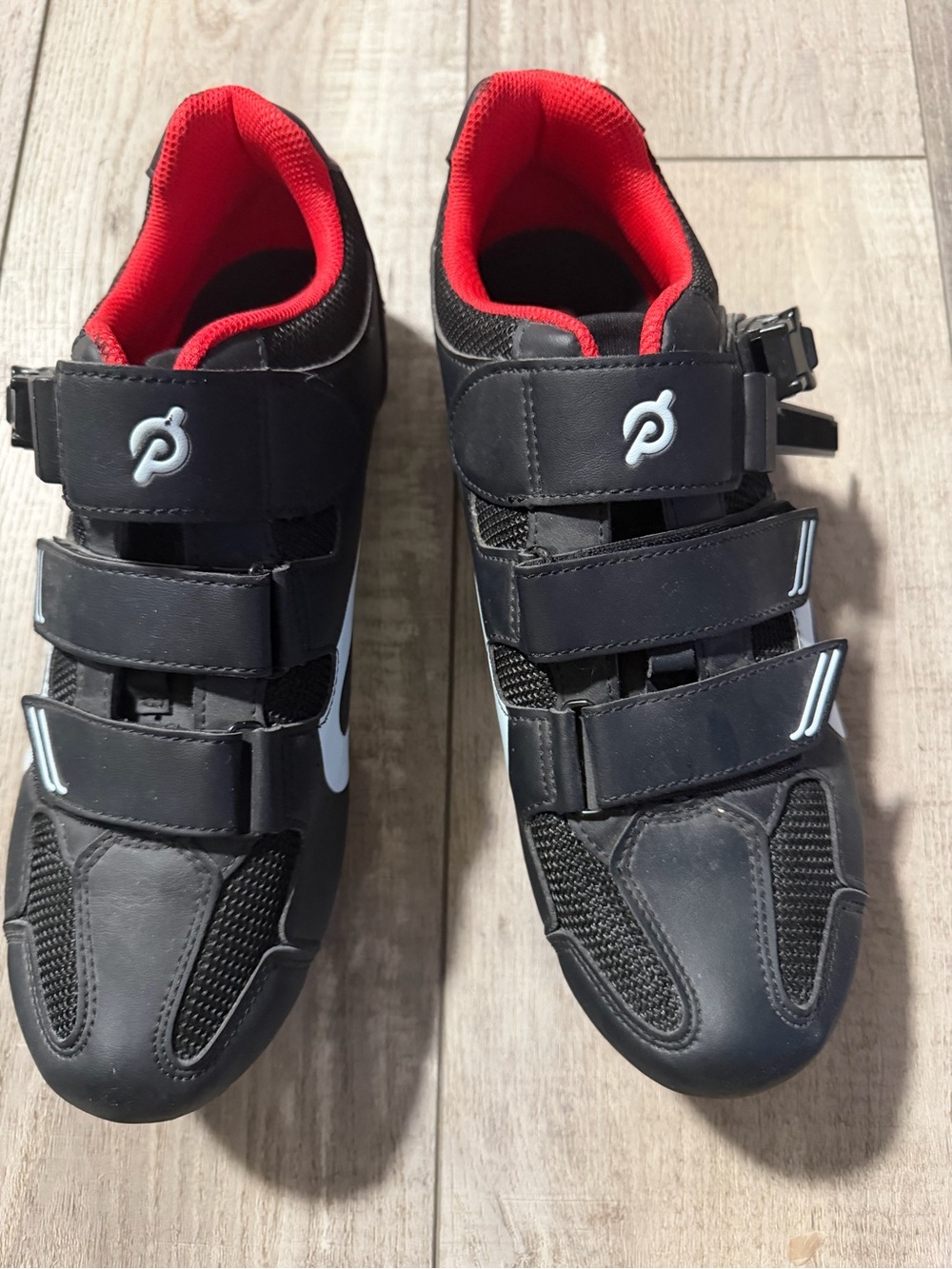 Peloton Black and Red Men's Athletic Cycling Shoes with Triple Straps
